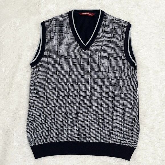 Men Woollen Art V Neck Sweater Vest in Navy Blue Large - Picture 1 of 7